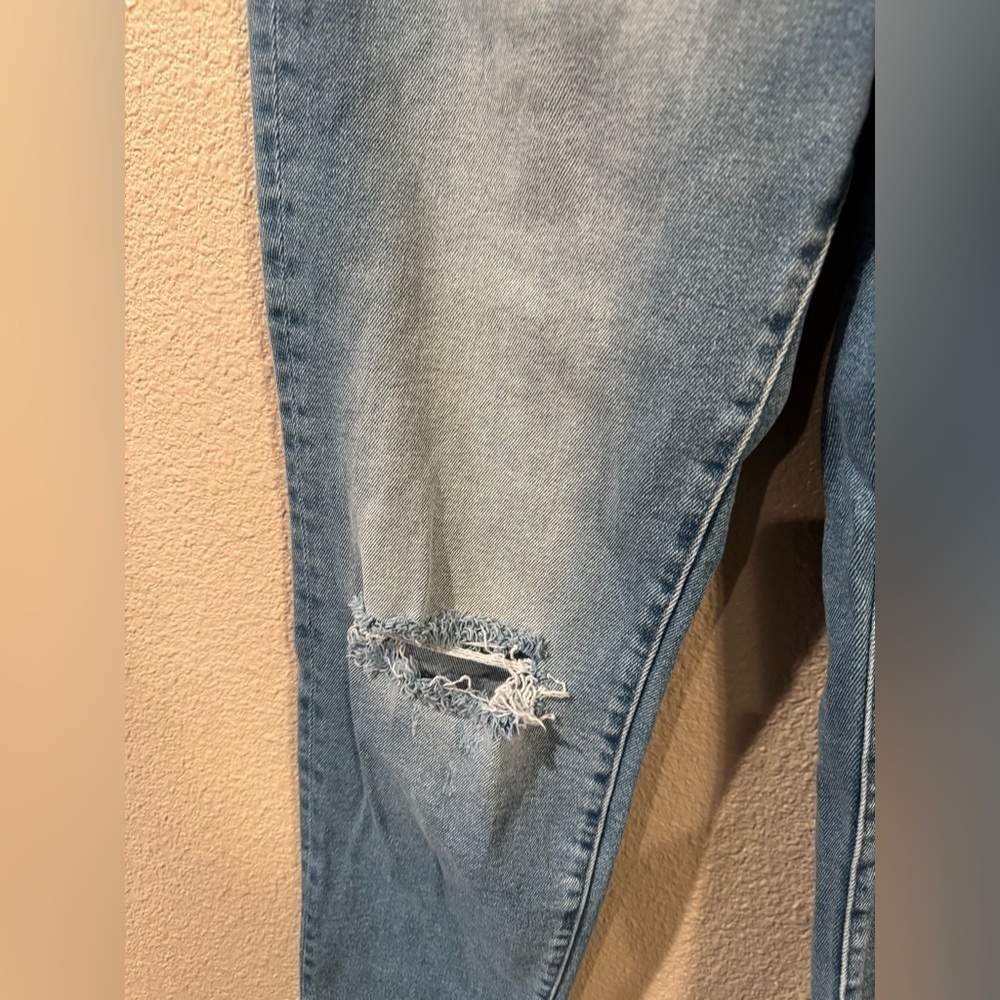 Kancan Women's Blue Distressed Denim Button Fly High Rise Mom Jean - Picture 2 of 7